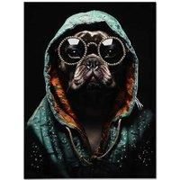 DEENZ Glossy Jewelled Street Style Dog Canvas Multicolour Wall Art Home Décor Badroom Living Room (Bull Dog With Hood)