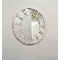 DEENZ White Brushed Grey Round Roman Numeral Clock Style Frame Indoor/Outdoor Wall Mirror 80Cm Garden Art Decor Window Style