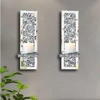 Set Of 2 Wall Chandelier Silver Mirrored Candle Holders