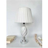 DEENZ Gorgeous White Fabric Shaded Table Lamp Set with Three Decorative Base Styles in Chrome Gold and White Height 50 cm (Ornate Base T053)