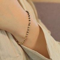 The Colourful Aura Simple plain unisex Gold plated Black beaded Nazar Mangalsutra Bracelet | Size: 8 inches