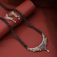 Indian Nazaria Silver Zircon Mangalsutra Black Beads Earring and Necklace