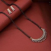 Indian Nazaria Silver Zircon Mangalsutra Black Beads Earring and Necklace