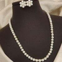 White Round Pearl Bridesmaid Statement Necklace and Earring Set