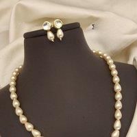 Golden Oval Shape Classic Diana Wedding Pearl Necklace and Earring Set
