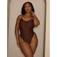 Moda Minx Curve Swimsuit In Coffee - Brown