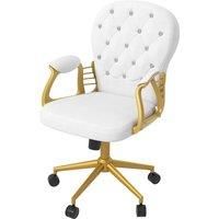Vinsetto Height Adjustable Home Office Chair, Button Tufted Computer Chair with Padded Armrests and Tilt Function, Cream White