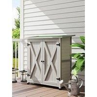 Outsunny Wood Garden Storage Shed Tool Cabinet Organizer w/ Shelves, Light Grey