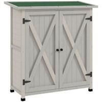 Outsunny Wood Garden Storage Shed Tool Cabinet Organizer w/ Shelves, Light Grey