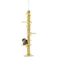 PawHut 202-242cm Height Adjustable Floor to Ceiling Cat Tree for Cats with Sisal Scratching Post, 3- Tier Cat Tower