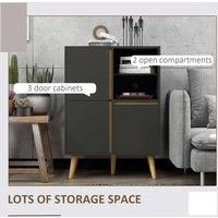 HOMCOM Storage Cabinet Sideboard with Tempered Glass Adjustable Shelves and Solid Wood Legs