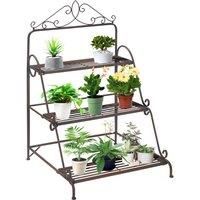 Outsunny 3 Tier Metal Plant Stand, Ladder Flower Pot Display Shelf, Storage Organizer Rack for Indoor Outdoor Patio Balcony Yard