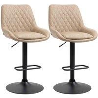 HOMCOM Retro Bar Stools Set of 2, Adjustable Kitchen Stool, Upholstered Bar Chairs with Back, Swivel Seat, Light Khaki