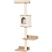 PawHut Cat Tree for Indoor Cats Wall-Mounted Cat Shelf Shelter Kitten Perch Climber Furniture w/ Condo Bed Scratching Post Beige