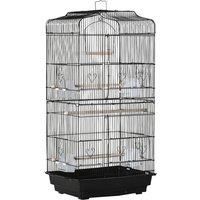 Bird Cage with Stand, Perches, Food Bowls, Swing, 46.5 x 35.5 x 92cm, Black