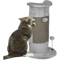PawHut 58cm Cat Scratching Post for Corner Wall, Claw Scratcher Covered Soft Smooth Plush, with Sisal Rope, Play Toy Balls, Stable Base, Grey