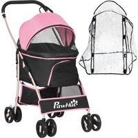 PawHut Detachable Pet Stroller with Rain Cover, 3 In 1 Cat Dog Pushchair, Foldable Carrying Bag w/ Universal Wheels, Brake, Canopy, Basket, Storage Bag for Small and Tiny Dogs - Pink