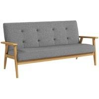 HOMCOM Modern 2-Seat Sofa Linen Fabric Upholstery Tufted Couch with Rubberwood Legs Dark Grey