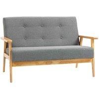 HOMCOM Modern 2-Seat Sofa Linen Fabric Upholstery Tufted Couch with Rubberwood Legs Dark Grey