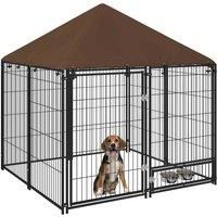 PawHut Outdoor Dog Kennel Puppy Play Pen with Canopy Garden Playpen Fence Crate Enclosure Cage Rotating Bowl 141 x 141 x 151 cm