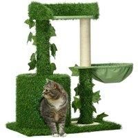 PawHut 77cm Cat Tree for Indoor Cats with Green Leaves, Multi Levels Cat Climbing Tree with Sisal Scratching Posts, Perch Hammock, Condo Green