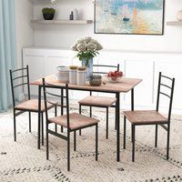 5pc Dining Room Sets, Space Saving Dining Table and 4 Chairs, Steel Frame Black
