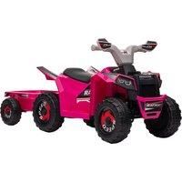 HOMCOM Electric Quad Bike, 6V Kids Ride On ATV with Back Trailer, Wear-resistant Wheels, for Ages 18-36 Months - Pink