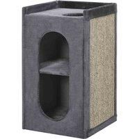 PawHut 81 cm Cat Scratching Barrel with 2 Cat Condos, Cat Play Tower with Scratching Pad, Cat Scratching Tree for Indoor Cats, Grey
