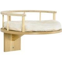 PawHut Cat Shelf Wall Mounted Cat Tree Kitten Bed Cat Perch with Cushion, Guardrails for Indoor Cats, 34 x 34 x 10.5 cm, Beige
