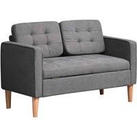 HOMCOM Modern 2 Seater Sofa with Hidden Storage, 117cm Tufted Cotton Couch, Compact Loveseat Sofa with Wood Legs, Grey
