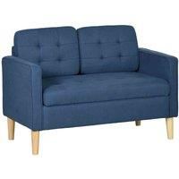 HOMCOM Modern 2 Seater Sofa with Hidden Storage, Compact Tufted Cotton Couch with Wood Legs, Blue