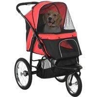 PawHut Pet Stroller Jogger for Medium, Small Dogs, Foldable Cat Pram Dog Pushchair w/ Adjustable Canopy, 3 Big Wheels - Red