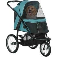 PawHut Pet Stroller Jogger for Medium, Small Dogs, Foldable Cat Pram Dog Pushchair w/ Adjustable Canopy, 3 Big Wheels - Dark Green