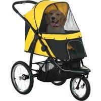 PawHut Pet Stroller Jogger for Medium, Small Dogs, Foldable Cat Pram Dog Pushchair w/ Adjustable Canopy, 3 Big Wheels - Yellow