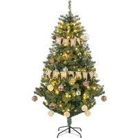 HOMCOM 6' Artificial Prelit Christmas Trees Holiday Dcor with Warm White LED Lights, Decoration, Banner, Tag, Ball