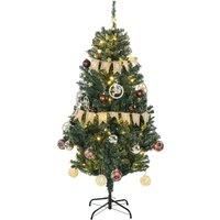 HOMCOM 5' Artificial Prelit Christmas Trees Holiday Dcor with Warm White LED Lights, Auto Open, Tinsel, Ball, Star