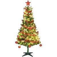 HOMCOM 6' Artificial Prelit Christmas Trees Holiday Dcor with Warm White LED Lights, Auto Open, Tinsel, Ball, Star