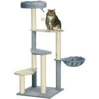 PawHut 118.5cm Cat Tree for Indoor Cats, Cat Tower with Scratching Posts, Mats, Hammock, Cat Bed, Ball Toy, Grey Blue