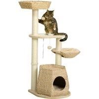 PawHut Cat Tree Tower, Climbing Activity Centre, Kitten Furniture w/ Cattail, Bed, House, Sisal Post, Hanging Ball, Natural Tone
