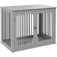 PawHut Dog Crate End Table w/ Three Doors, Furniture Style Dog Crate, for Big Dogs, Indoor Use w/ Locks and Latches - Grey