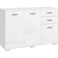 HOMCOM Sideboard, Modern Storage Cabinet w/ 2 Drawers, 3 Doors, Adjustable Shelves, Kitchen Cabinet for Living Room, Dining Room, High Gloss White