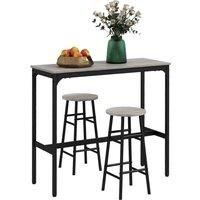 HOMCOM 3 Piece Bar Table Set with 2 Stools, Industrial Bar Table and Stool Set, Dining Table and Chair Set for Small Space, Grey