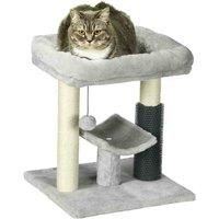 PawHut Small Cat Tree w/ Scratching Posts Self Groomer, Grey