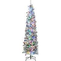HOMCOM 7.5' Artificial Prelit Christmas Trees Holiday Dcor with Warm White LED Lights, Flocked Tips, Berry, Pine Cone