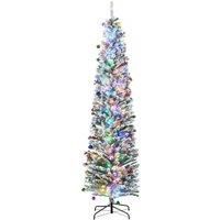 HOMCOM 7.5' Artificial Prelit Christmas Trees Holiday Dcor with Warm White LED Lights, Flocked Tips, Berry, Pine Cone