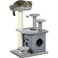 PawHut 92cm Cat Tree for Indoor Cats with Scratching Posts, Cat Tower with House, Bed, Perches, Scratching Mat, Toy, Grey