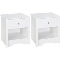 HOMCOM Modern Bedside Table, Nightstand with Drawer Shelf, End Table for Living room, Bedroom, Set of 2, White