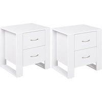 HOMCOM Bedside Duo: Sleek Nightstands with Dual Drawers, Metallic Handles & Raised Base, Bedroom Companion, Set of 2, White