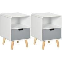HOMCOM Wooden Bedside Table End Nightstand With Drawer Wood Lamp Desk Storage Unit Bedroom Scandinavian Nordic Style, Set of 2