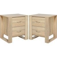 HOMCOM Bedside Table with 2 Drawers, Nightstand with Handles and Elevated Base, Side Table for Bedroom, Living Room, Set of 2, Brown